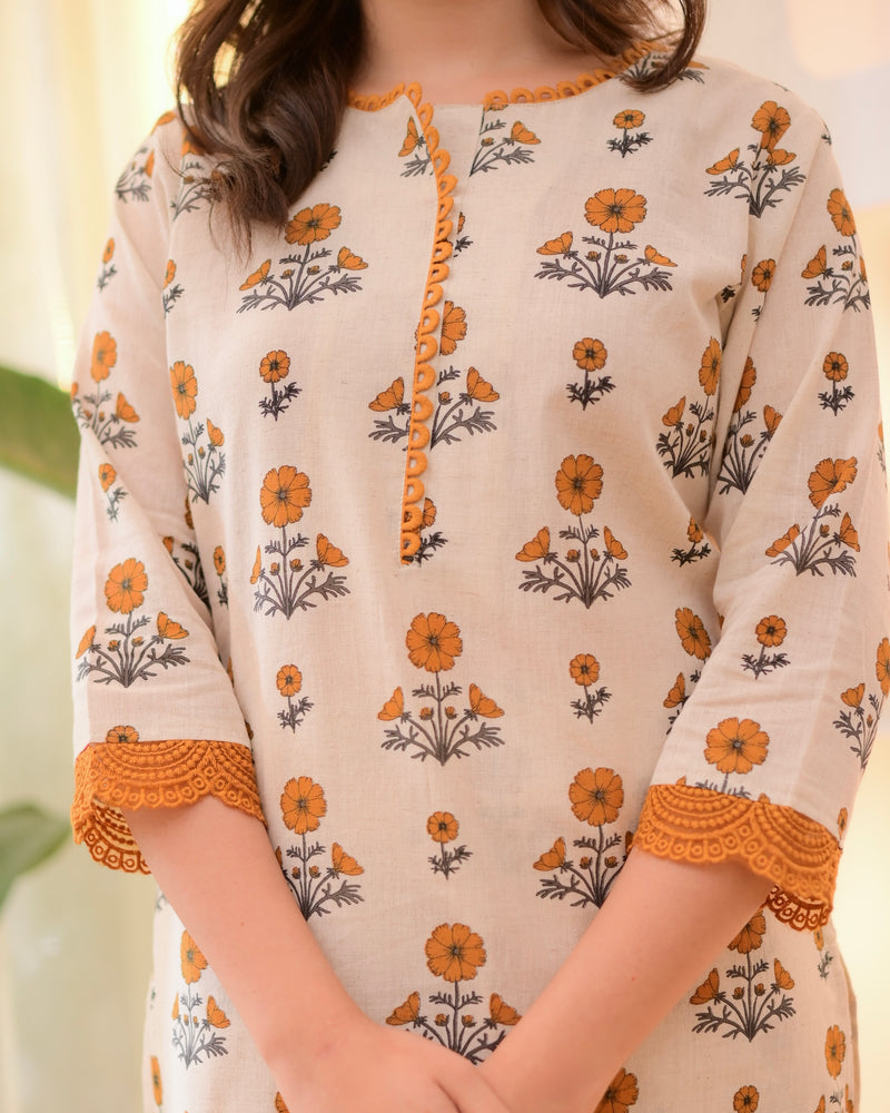 Marigold Bloom Cotton Kurta Set