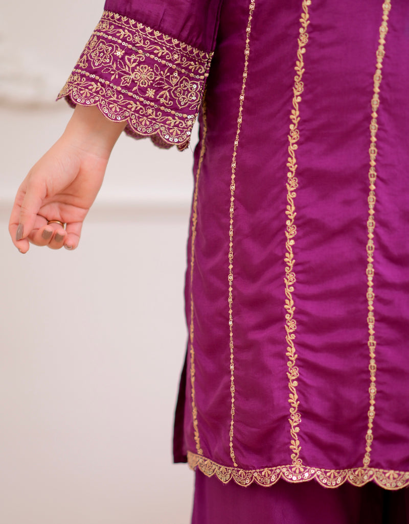 Purple Handwork Premium Silk Festive Sharara Set