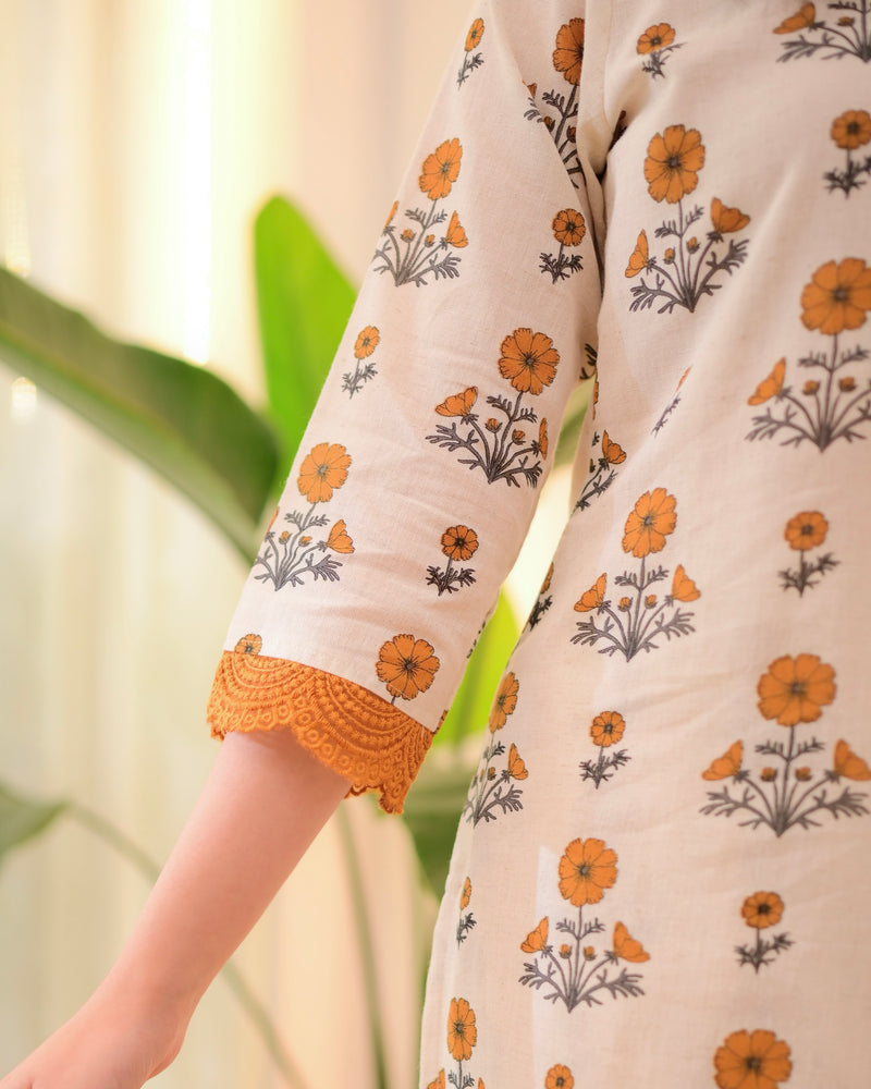 Marigold Bloom Cotton Kurta Set