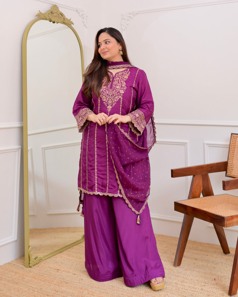 Purple Handwork Premium Silk Festive Sharara Set