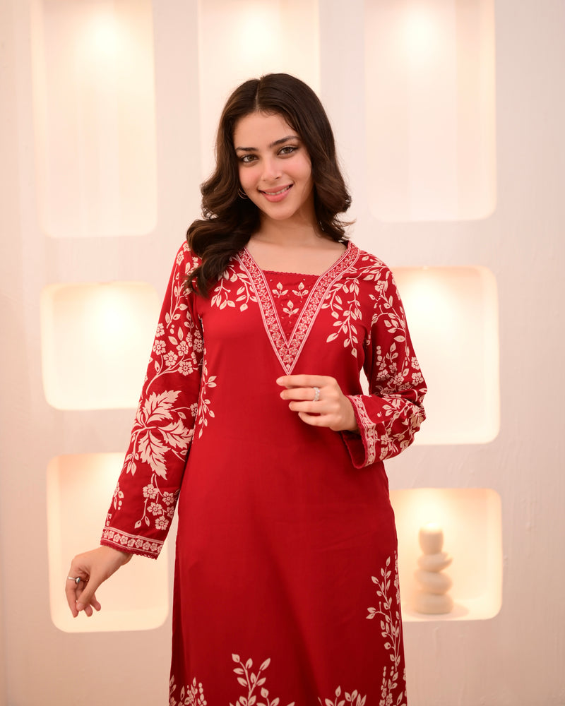 Scarlet Petals Cotton A Line Kurta Palazzo Set