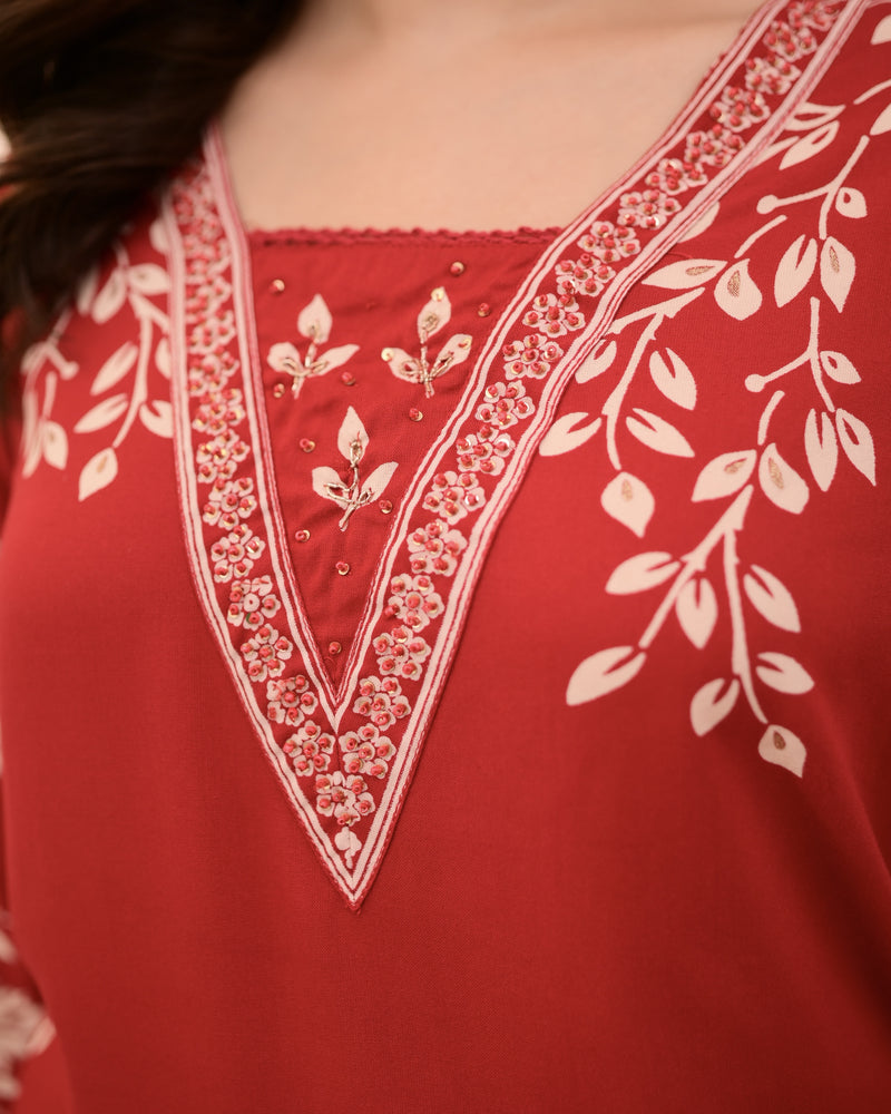 Scarlet Petals Cotton A Line Kurta Palazzo Set