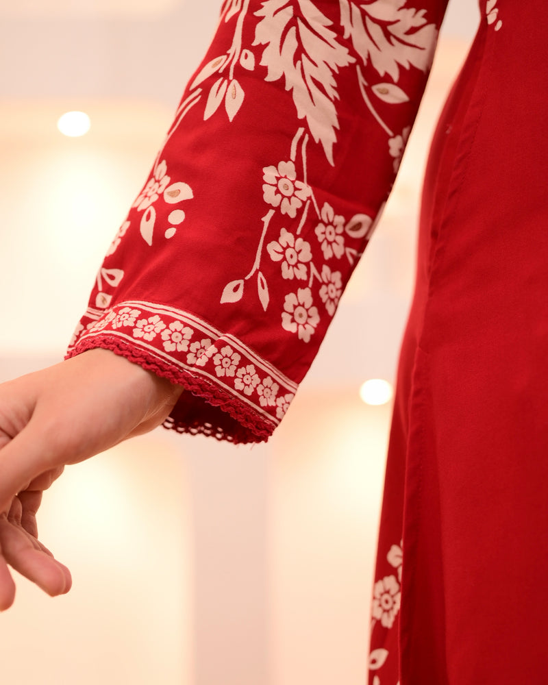 Scarlet Petals Cotton A Line Kurta Palazzo Set
