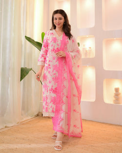 Gulaabi Petals Pakistani Lace Cotton Suit
