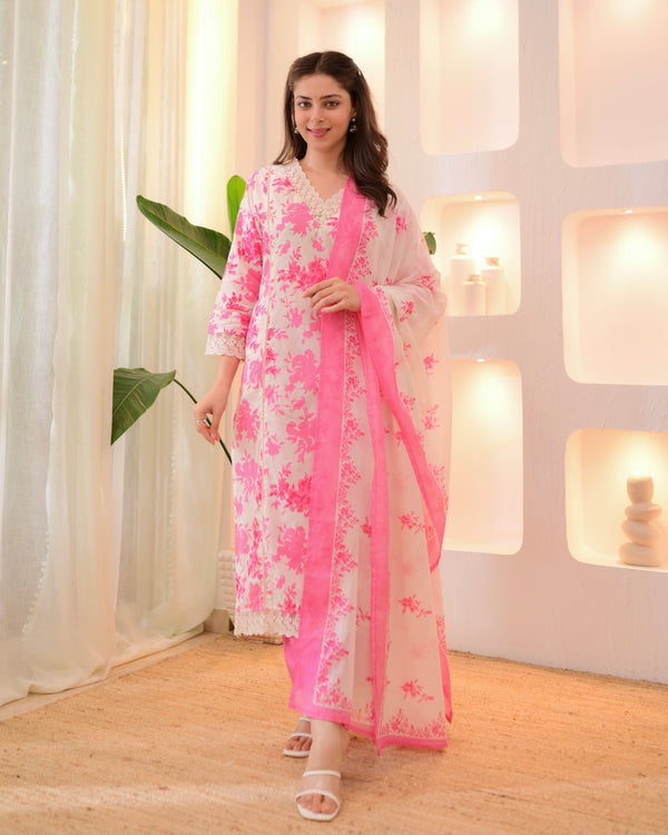 Gulaabi Petals Pakistani Lace Cotton Suit