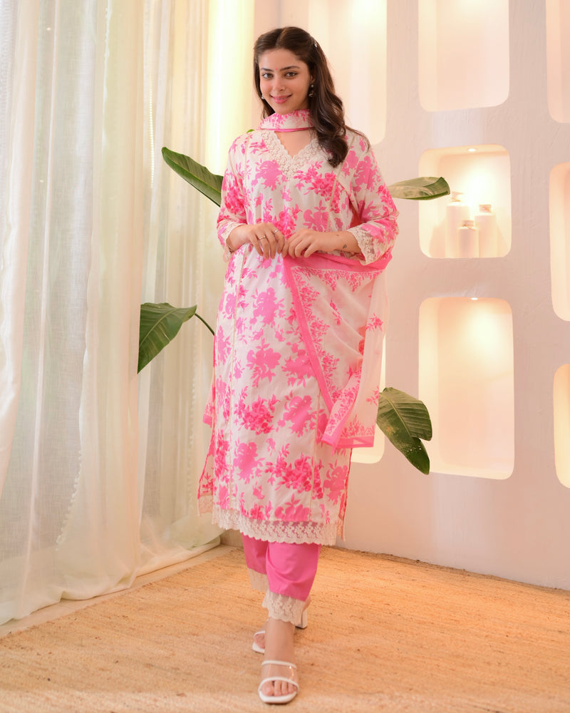 Gulaabi Petals Pakistani Lace Cotton Suit