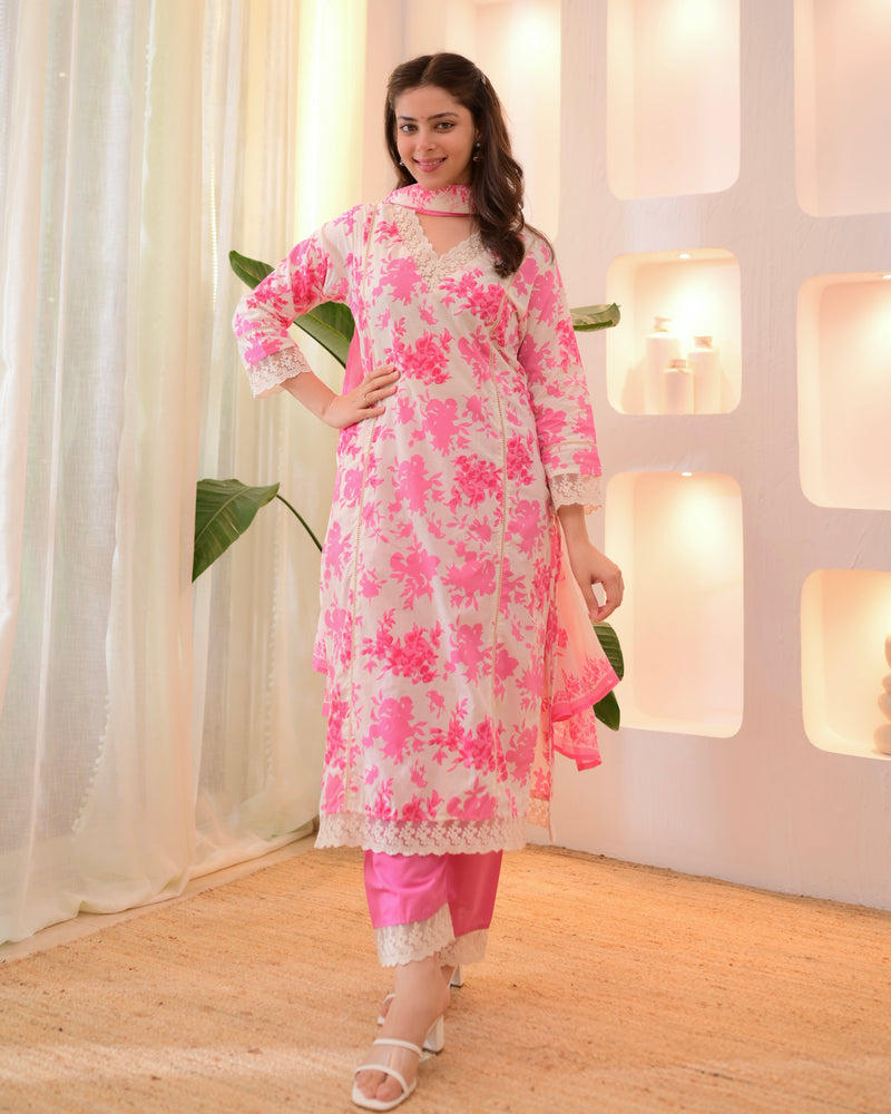 Gulaabi Petals Pakistani Lace Cotton Suit