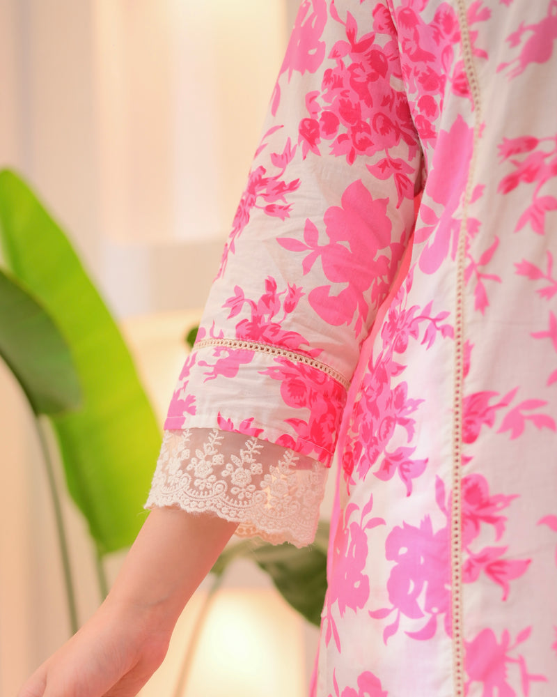 Gulaabi Petals Pakistani Lace Cotton Suit