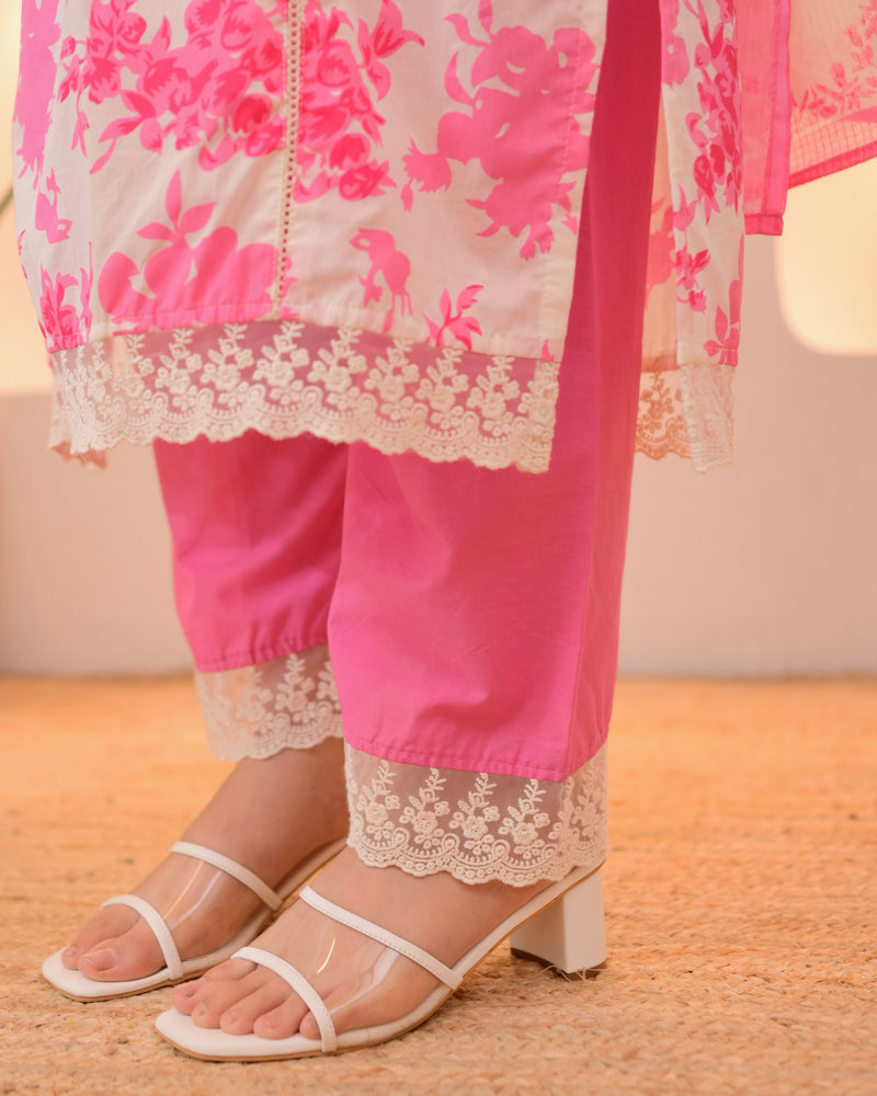 Gulaabi Petals Pakistani Lace Cotton Suit
