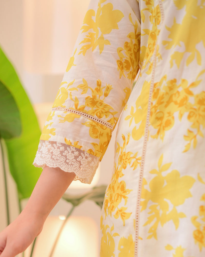 Sunlit Petals Pakistani Lace Cotton Suit