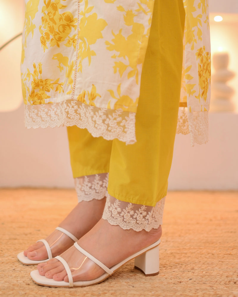 Sunlit Petals Pakistani Lace Cotton Suit