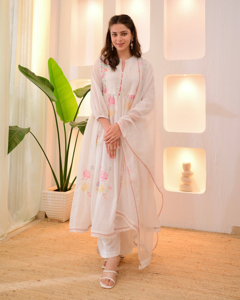 Ivory Mist Mul Cotton Threadwork Anarkali Suit