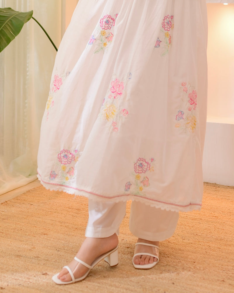 Ivory Mist Mul Cotton Threadwork Anarkali Suit