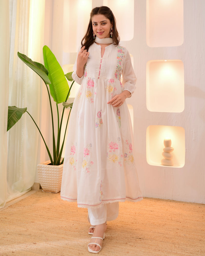 Ivory Mist Mul Cotton Threadwork Anarkali Suit
