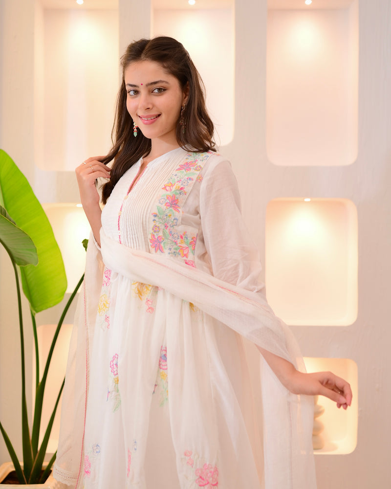 Ivory Mist Mul Cotton Threadwork Anarkali Suit