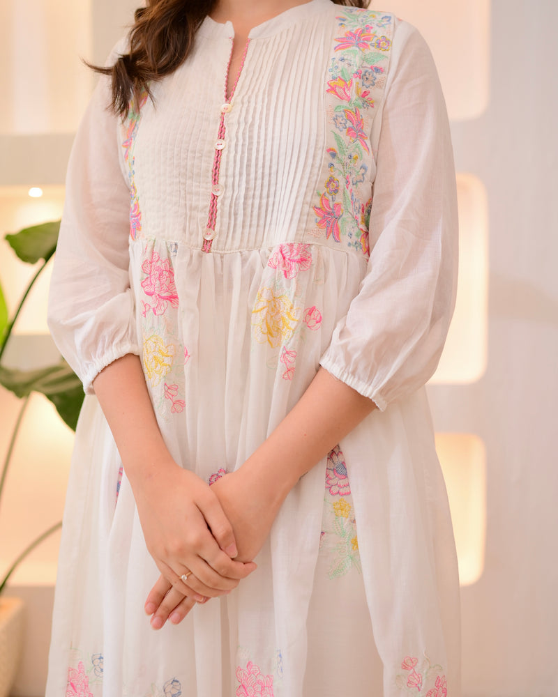 Ivory Mist Mul Cotton Threadwork Anarkali Suit
