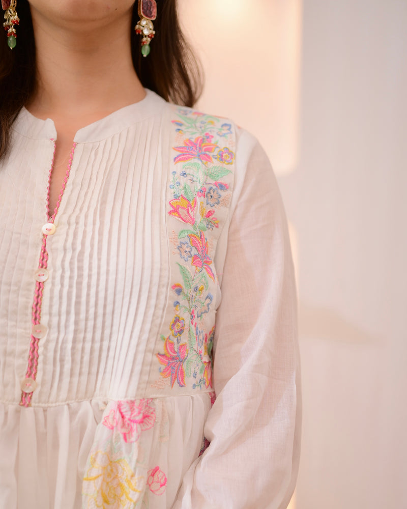 Ivory Mist Mul Cotton Threadwork Anarkali Suit