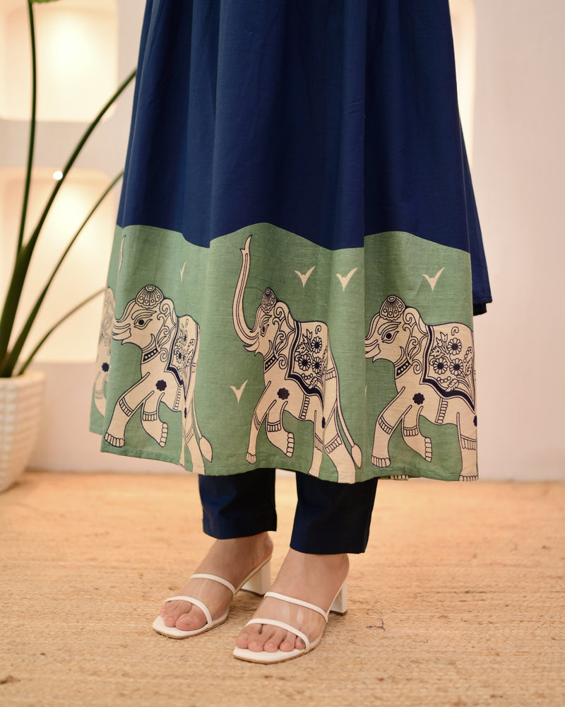 Navy Pakshi Raag A Line Cotton Suit