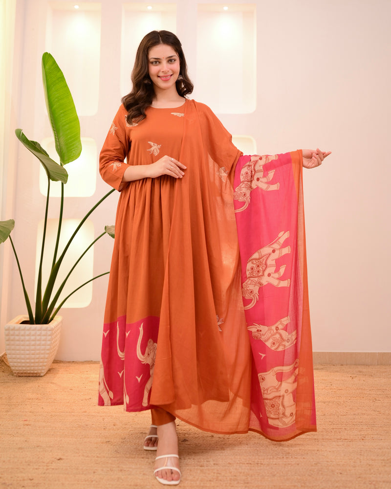 Rust Pakshi Raag A Line Cotton Suit