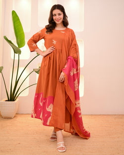 Rust Pakshi Raag A Line Cotton Suit