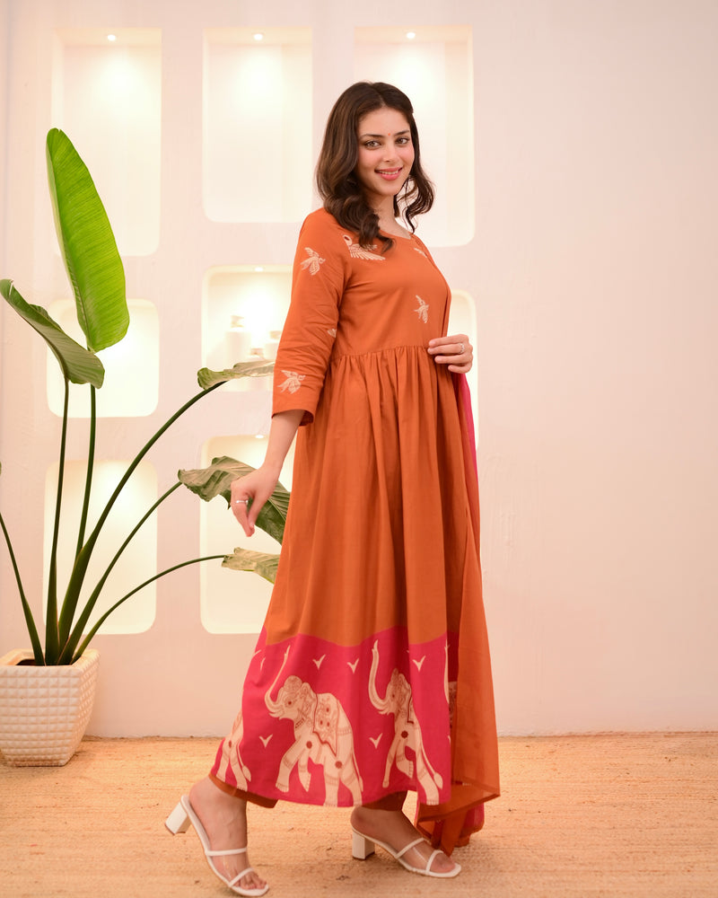 Rust Pakshi Raag A Line Cotton Suit