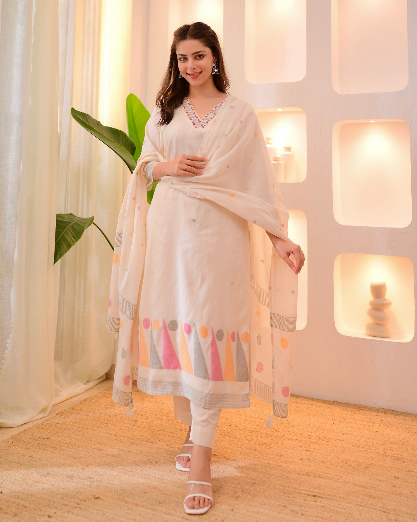 Premium Geometric Jamdani Festive Suit