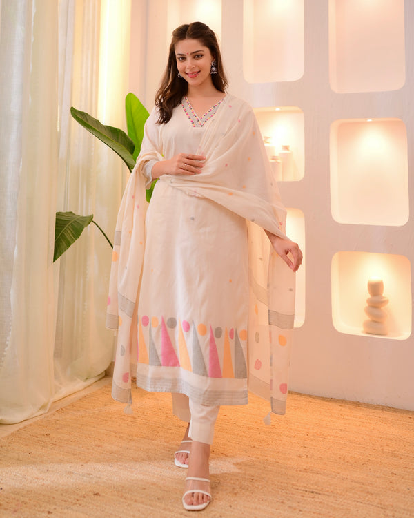 Premium Geometric Jamdani Festive Suit