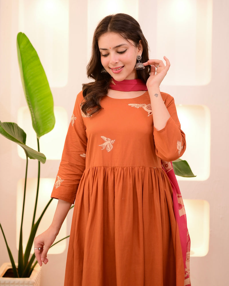Rust Pakshi Raag A Line Cotton Suit
