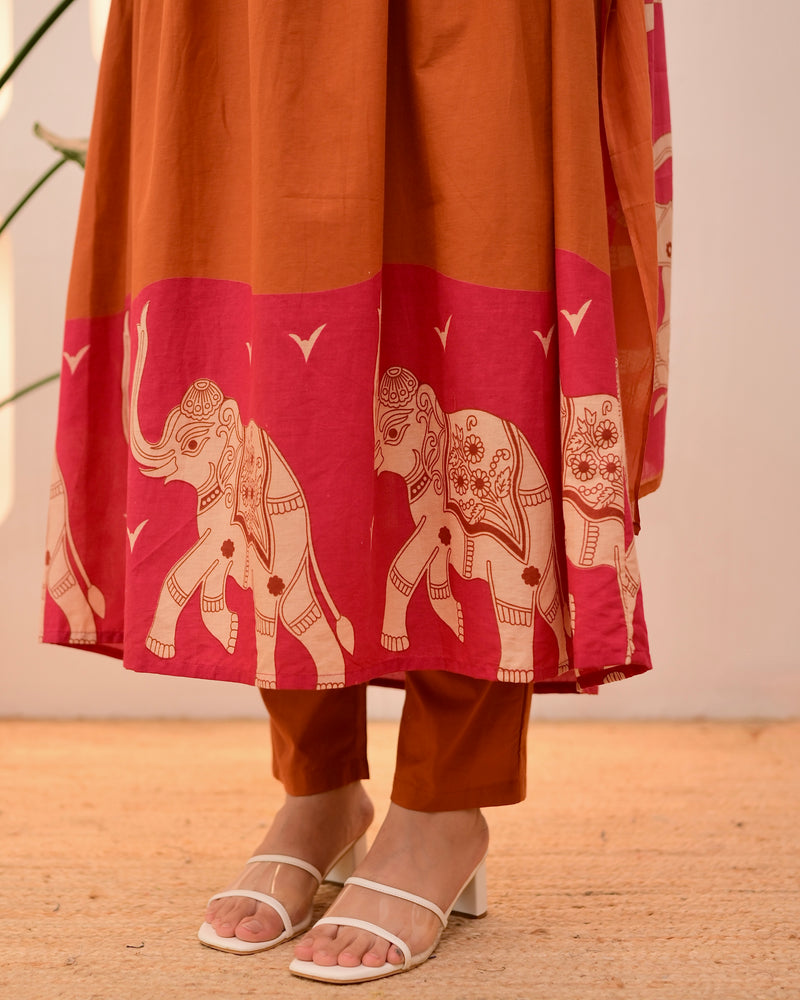 Rust Pakshi Raag A Line Cotton Suit