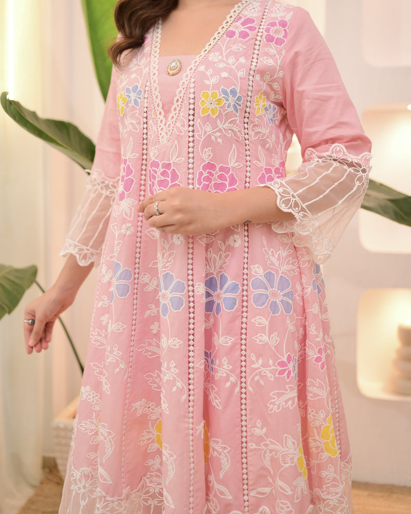 Blush Pink Garden Threadwork Festive Anarkali Suit