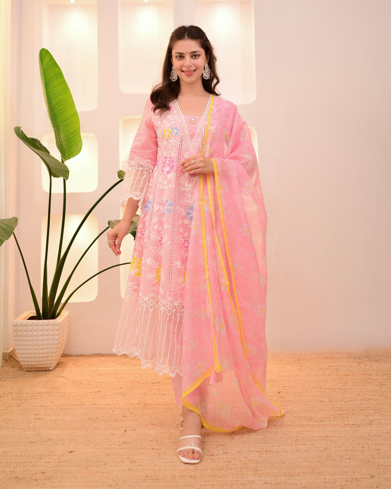 Blush Pink Garden Threadwork Festive Anarkali Suit