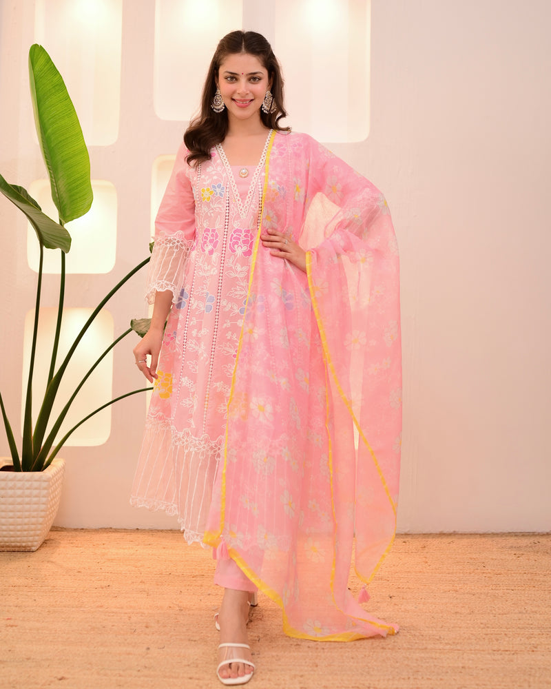Blush Pink Garden Threadwork Festive Anarkali Suit