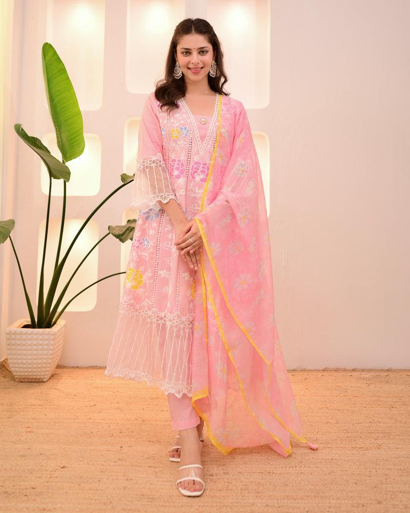 Blush Pink Garden Threadwork Festive Anarkali Suit