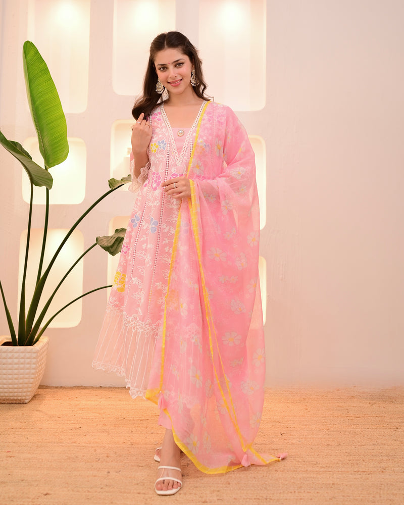 Blush Pink Garden Threadwork Festive Anarkali Suit