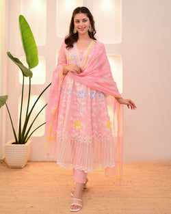 Blush Pink Garden Threadwork Festive Anarkali Suit