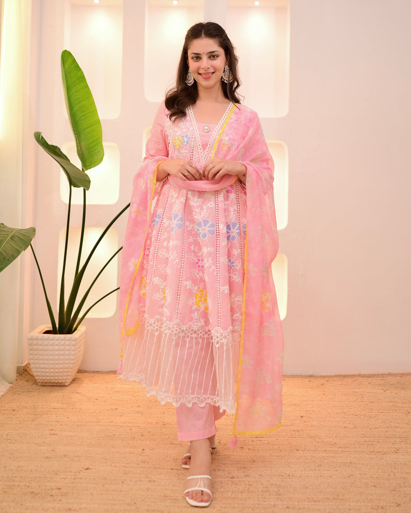 Blush Pink Garden Threadwork Festive Anarkali Suit