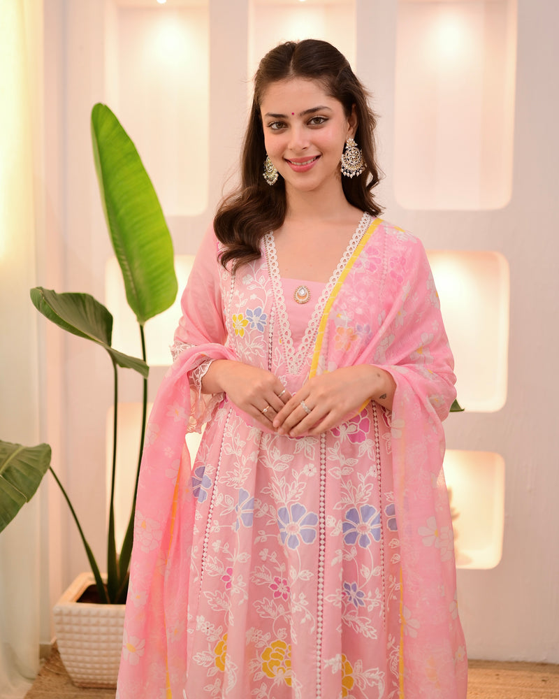 Blush Pink Garden Threadwork Festive Anarkali Suit