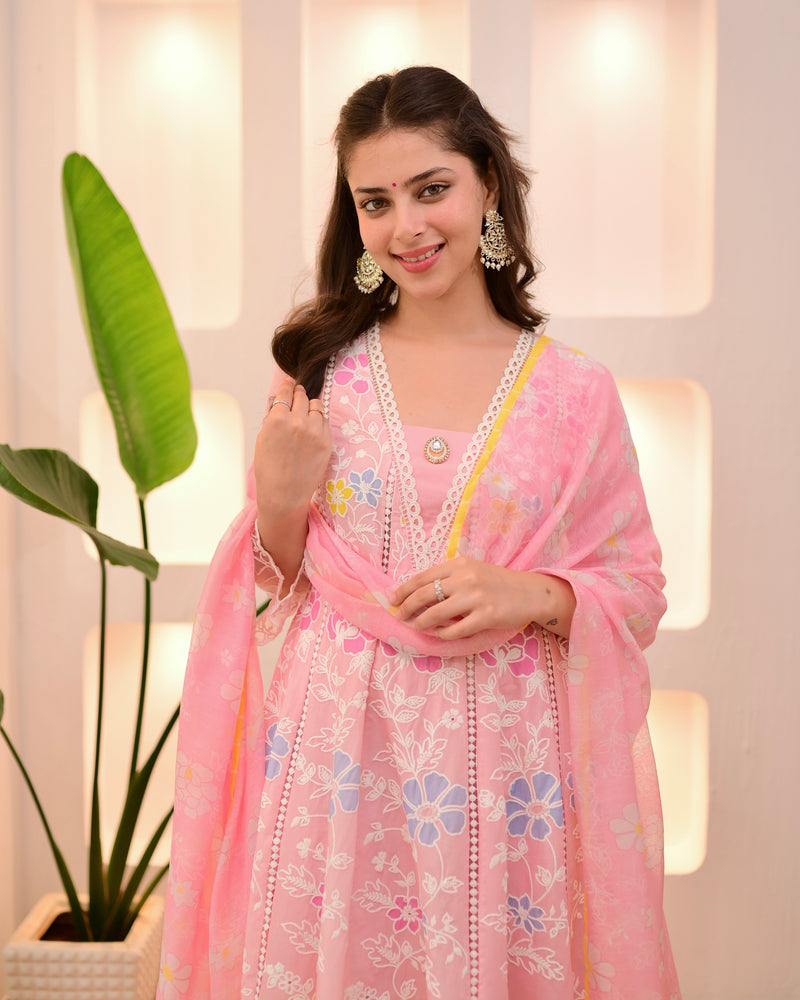 Blush Pink Garden Threadwork Festive Anarkali Suit