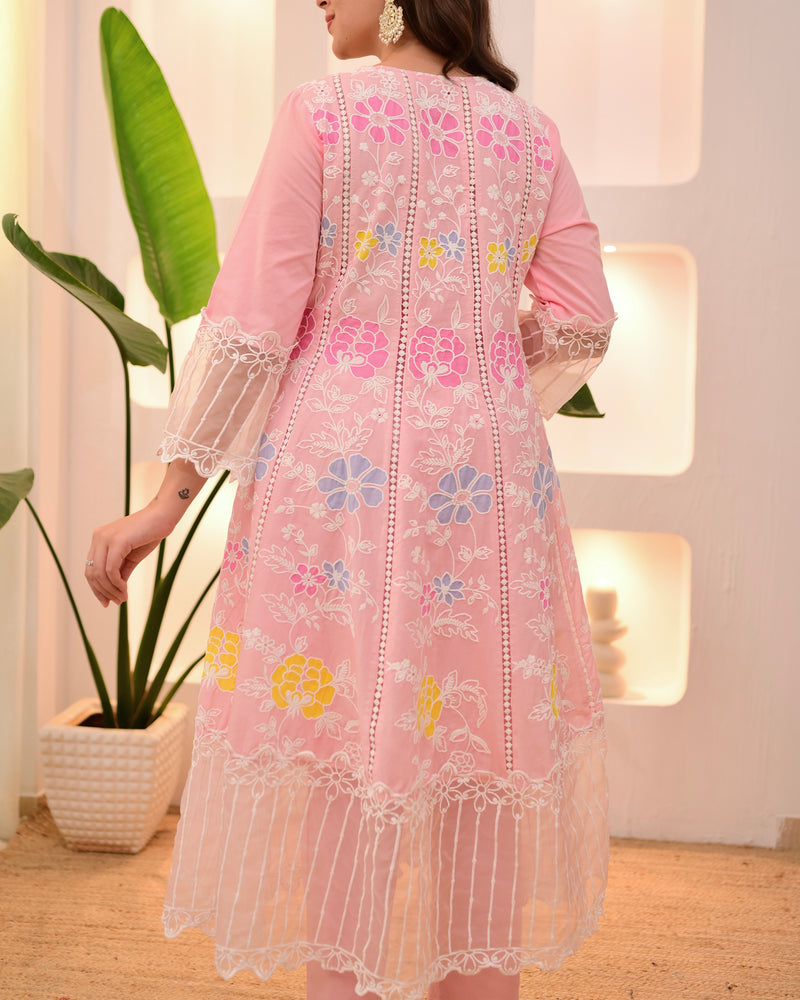 Blush Pink Garden Threadwork Festive Anarkali Suit