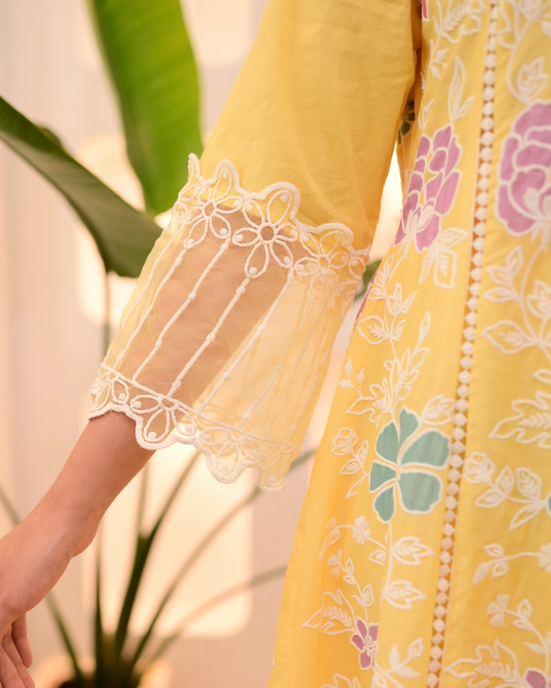 Sunshine Yellow Garden Threadwork Festive Anarkali Suit