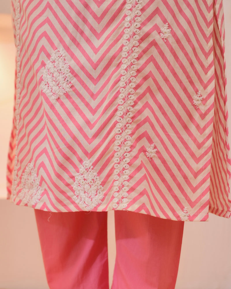 Pink Chevron Threadwork Cotton Suit