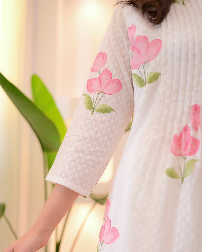 Pink Tulip Garden Mul Cotton A Line Suit