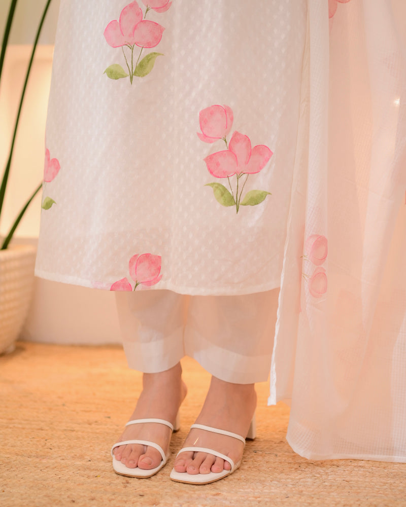 Pink Tulip Garden Mul Cotton A Line Suit