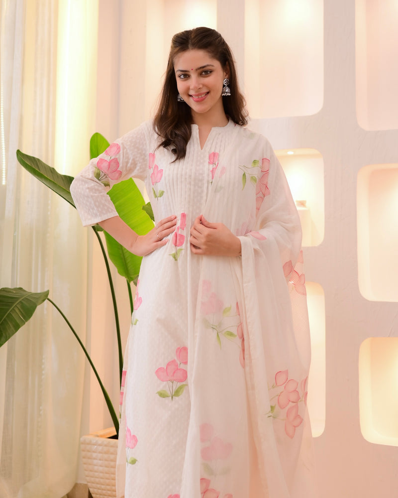 Pink Tulip Garden Mul Cotton A Line Suit