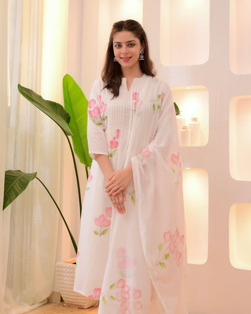 Pink Tulip Garden Mul Cotton A Line Suit