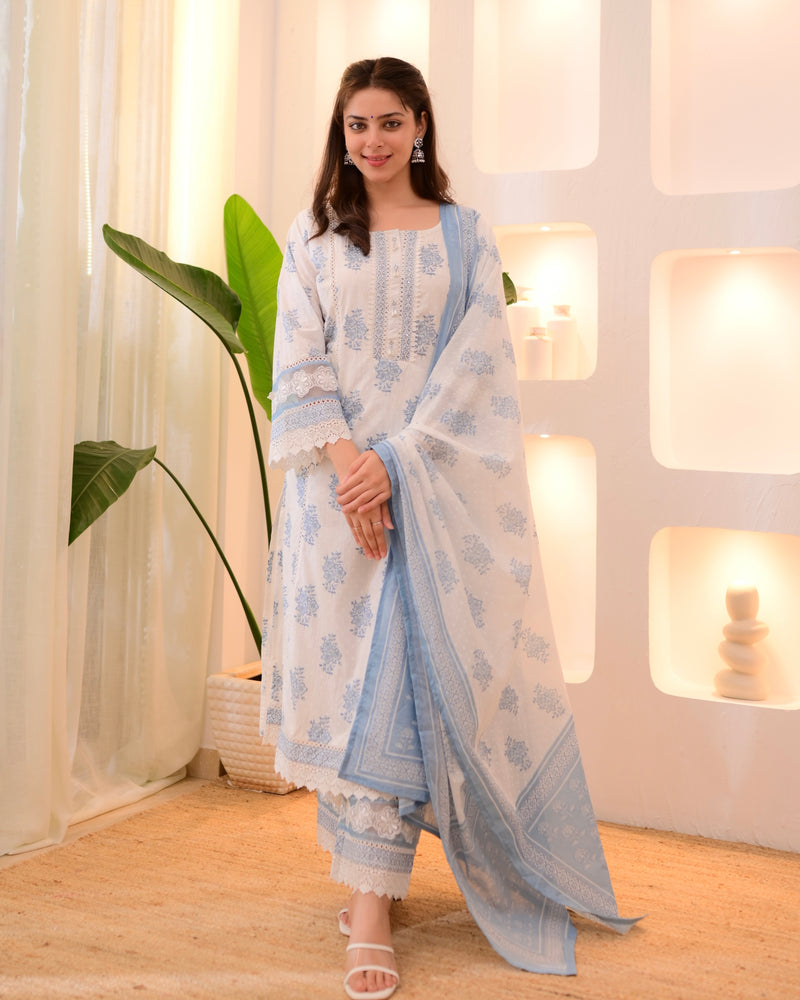 Powder Blue Gulzaar Premium Cotton Suit
