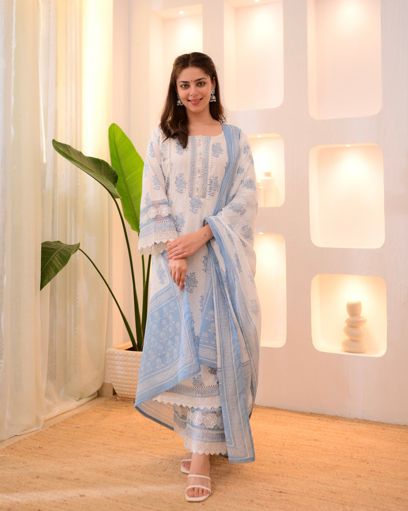 Powder Blue Gulzaar Premium Cotton Suit