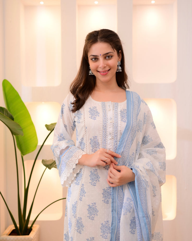 Powder Blue Gulzaar Premium Cotton Suit