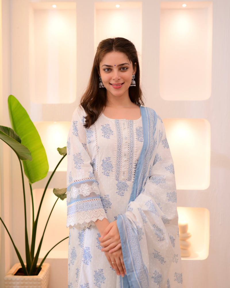 Powder Blue Gulzaar Premium Cotton Suit