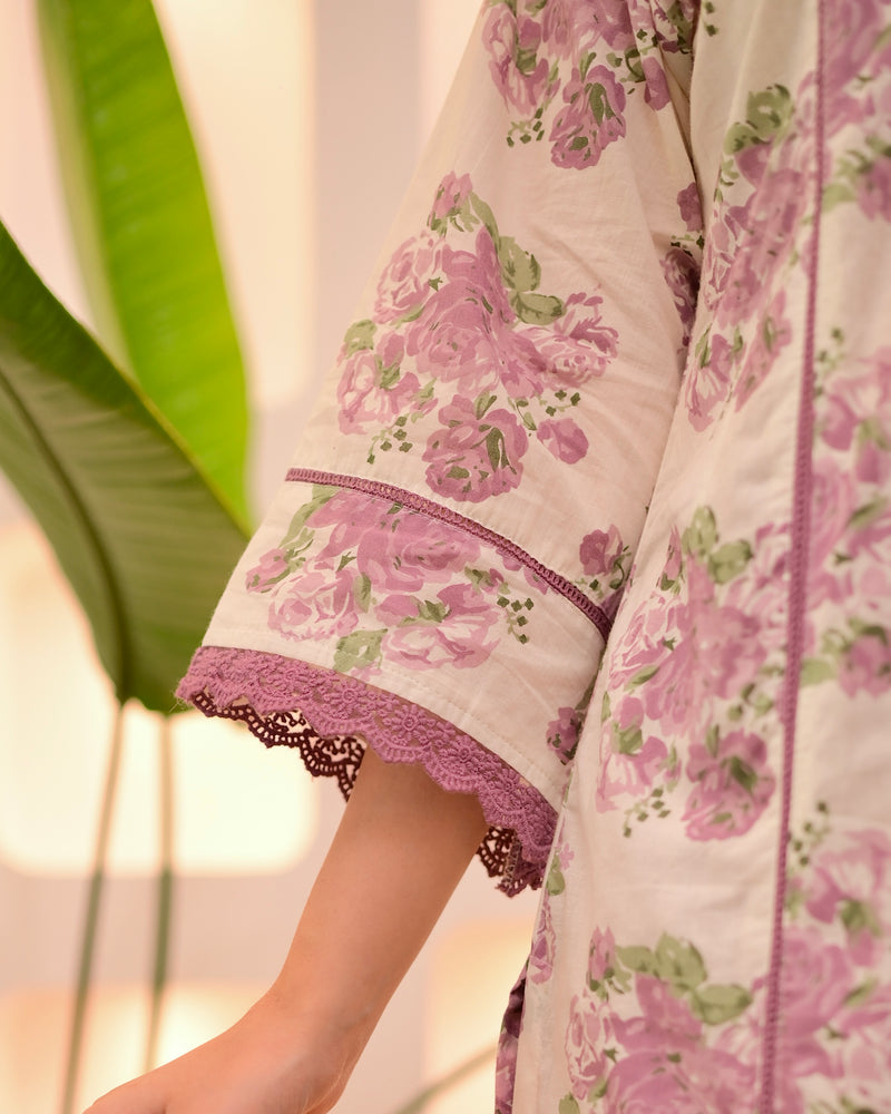 Ivory Orchid Floral Lace Pakistani Cotton Suit